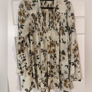 Free People Floral Smocked Tie Front Blouse